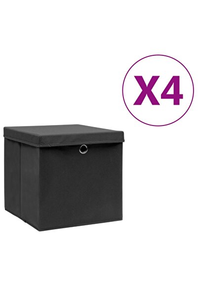 Concept Cutii depozitare cu capac, 4 buc., negru, 28 x 28 x 28 cm