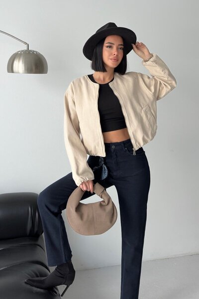 Coşkun GİYİM Γυναικείο τζιν παντελόνι με ψηλόμεσο λεπτομερές σχέδιο ρίγας και...