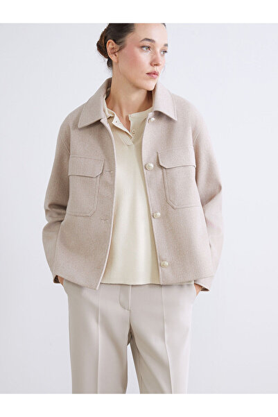 LC Waikiki Trendlucky Contrast Shirt Collar Women's Cashmere Jacket