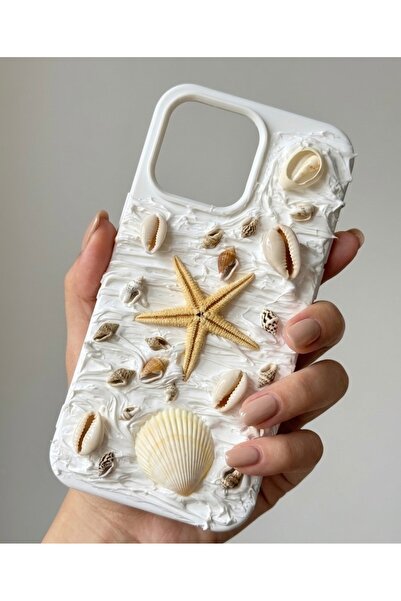 FİŞNEİLETİŞİM İPHONE 13/14 UYUMLU DENİZ 3D YILDIZI DESENLİ WHİTE CREAM KILFI