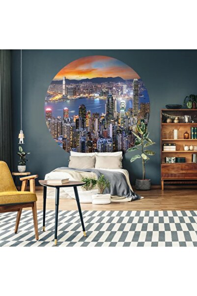 CanvasWallArt WallArt Tapet în formă de cerc Skyline by Night, 190 cm