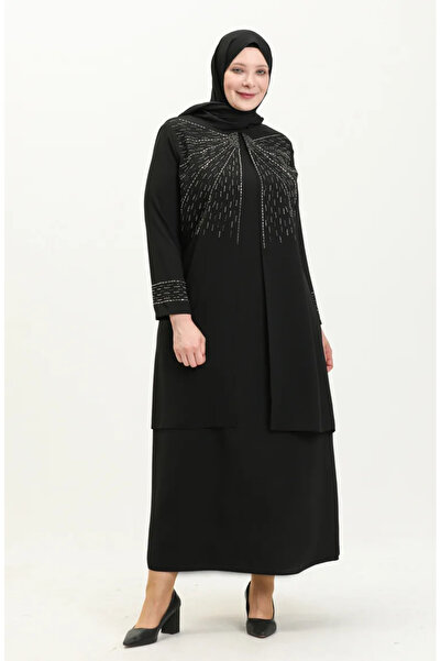 sefamerve Rochie de seara cu imprimeu piatra marime plus 6101-04 Negru