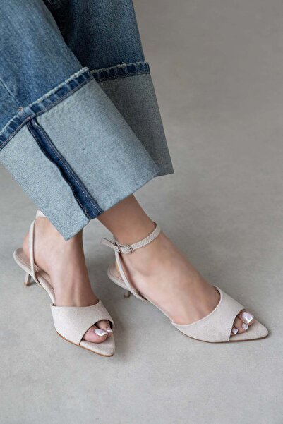 STRASWANS Γυναικεία σουέντ σανδάλια με τακούνι Noah σε μπεζ χρώμα
