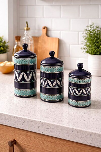 Ayosse Handmade 16X22X26 cm 3-Piece Ceramic Spice Jar Set