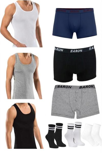 Pi Giyim Σετ ανδρικών εσωρούχων 9 τεμαχίων: 3 τεμάχια μπλουζάκια σε μικτά χρώ...