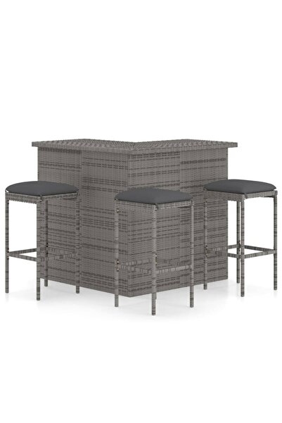 Concept Set mobilier bar de grădină, cu perne, 4 piese, gri, poliratan
