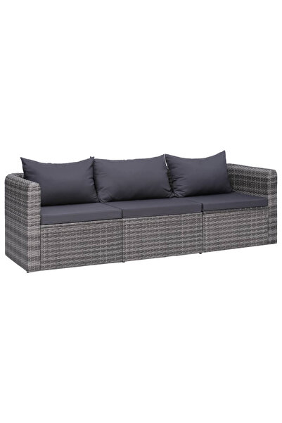 Concept Set canapea de grădină cu perne, 3 piese, gri, poliratan