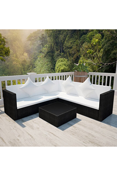 Concept Set mobilier de grădină cu perne, 4 piese, negru, poliratan
