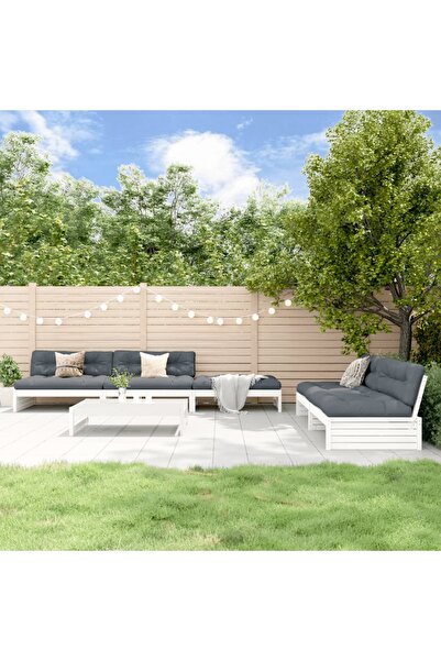 Concept Set mobilier relaxare grădină&perne 6 piese alb lemn masiv pin