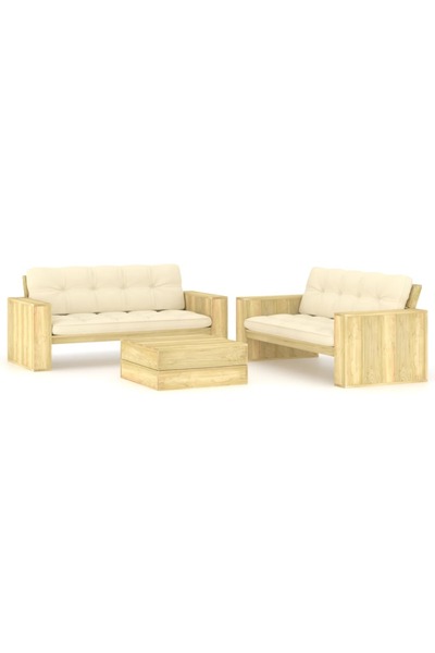 Concept Set mobilier de grădină cu perne, 3 piese, lemn de pin tratat