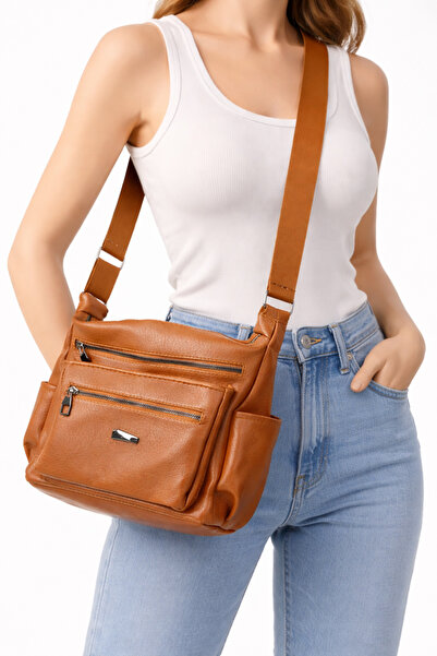 samilon Samılon Tan Γυναικεία πλυμένη δερμάτινη τσάντα ώμου με πολλά μάτια