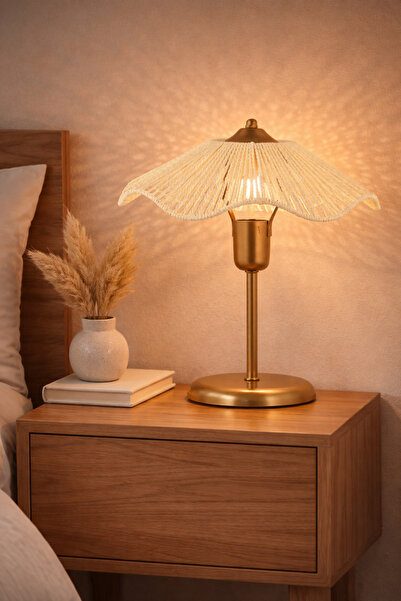 ANGDESİGN TROPİKAL Abajur -KREM/ANTİK •• Modern Masa Lambası Dekoratif Metal ...