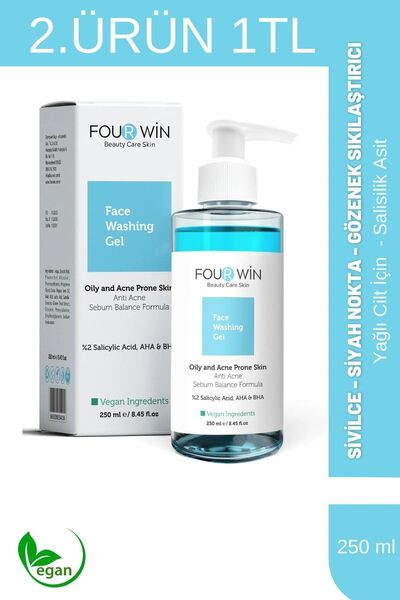 Four Win Anti Acne , Yağlı Ciltler Için Sebum Kontrol Yüz Yıkama Jeli (%2 SAL...