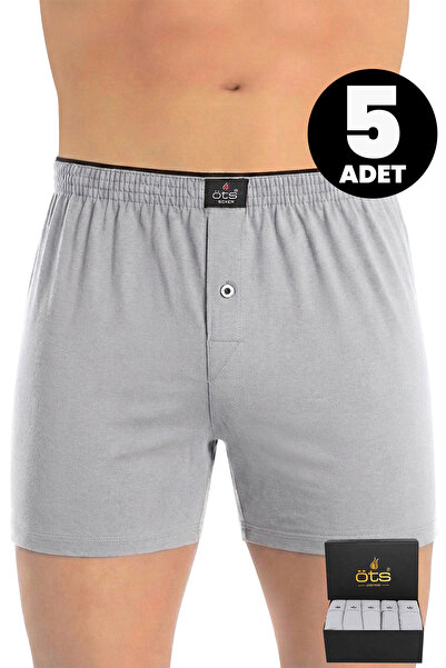 Öts Premium 5-Piece Men's Boxer Shorts with Buttons, Single Jersey - Gift Box...
