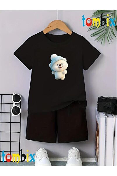 tombix Pofuduk Bear Printed T-Shirt Shorts Summer Children's Set