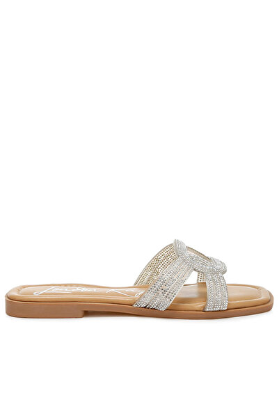 london Rag Women Rhinestones Embellished Flat Sandals in Silver