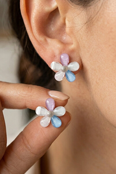 Elika Silver Colorful Glitter Flower Model Bijouterie Earrings