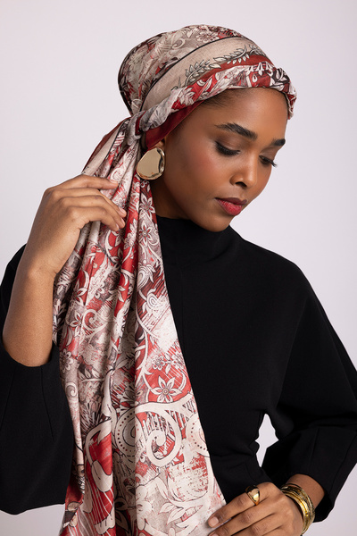 Ayshara Σάλι μονής όψης Nakkaşın Mührü Με έθνικ μοτίβο - Κόκκινο