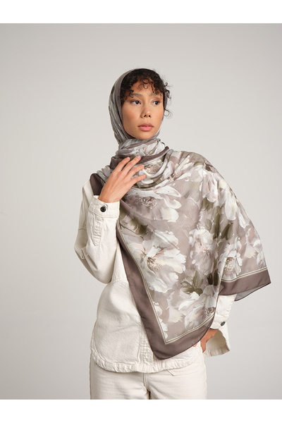 Ayshara Mahperi Με φλοράλ μοτίβο Μονόπλευρο Σάλι - Ζεστό Κρεμ Καφέ