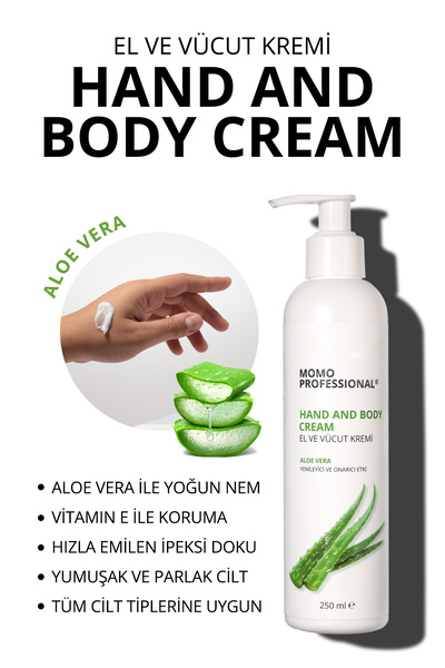 MOMO professional El ve Vücut Kremi Aloe Vera Özlü, Yoğun Nemlendirici, Yenil...