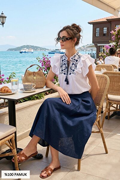 Lela Bluză din bumbac cu broderie cu croială normală BLUZ 611BZ0253