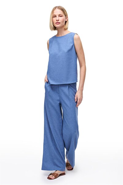 Perspective Blue Torp Regular Fit High Waist Trousers