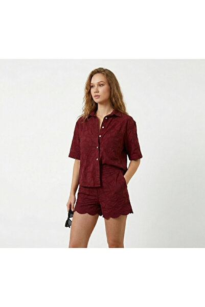 CAN ÇAPAR Γυναικείο Σετ Πουκάμισο με Κεντημένο Βουργουνδία χρώμα - Σορτς και ...