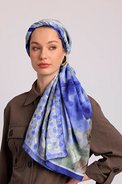 Ayshara Βούρτσα Χάλσι Πόιντεντ Με αφηρημένο μοτίβο Διπλής όψης Σάλι - Μπλε