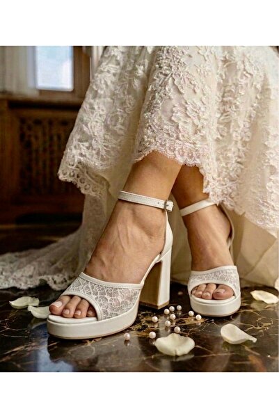 Felisya Butik Παπούτσια νυφικού με τακούνι πλατφόρμας με σχέδιο από τούλι και...