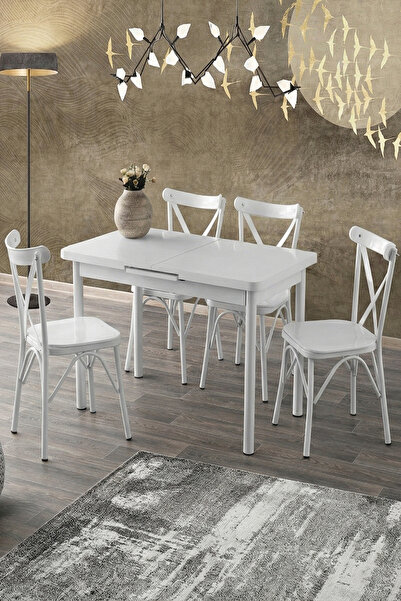 Genel Markalar Silva Açılır Masa Beyaz 4 Adet Çapraz Sandalye Takım