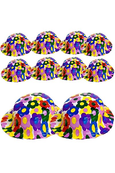 partidolu Στρογγυλό πλαστικό καπέλο πάρτι για ενήλικες 10 τμχ Χαβάης με λουλο...