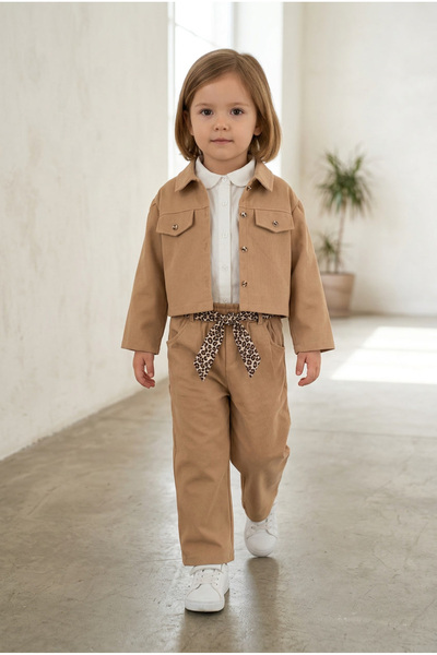 Harika KIDS Κοριτσίστικο Σετ Μπουφάν Γκαμπαρντίνα – Υφαντό πουκάμισο με κουμπ...