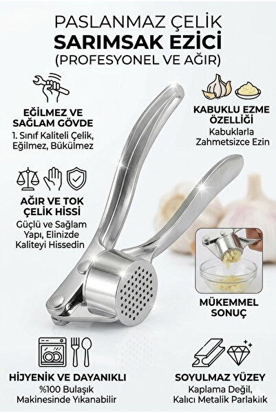 Soillium Sarımsak Ezici Yuvarlak Şekil Pres Hazneli Paslanmaz Çelik Pratik Un...