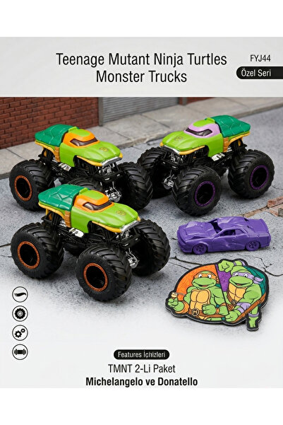 HOT WHEELS Monster Trucks Ninja Kaplumbağalar 2'li Set - Michelangelo vs Dona...