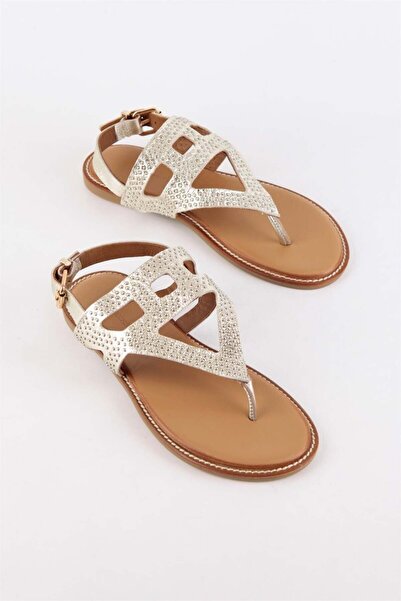 NILUFARR Agnes Altın Hakiki Deri Kadın Sandalet