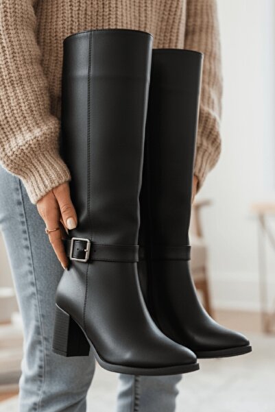 DİVOLYA Μπότες καθημερινής χρήσης Sidney με μαύρο δερμάτινο τακούνι (7 εκ.) μ...