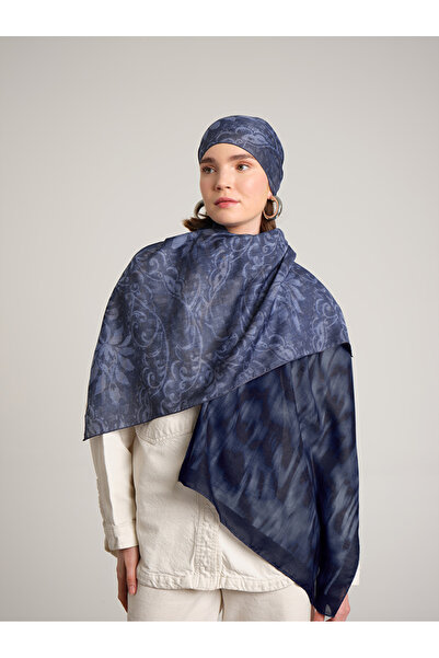 Ayshara Yalaz Zebra Damask Με σχέδιο Διπλής όψης Σάλι - Σκούρο Τζιν Μπλε