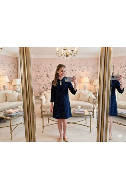 Hilal Akıncı Kids Κοριτσίστικο φόρεμα με πέτρινη καρφίτσα και λεπτομερή μανίκια