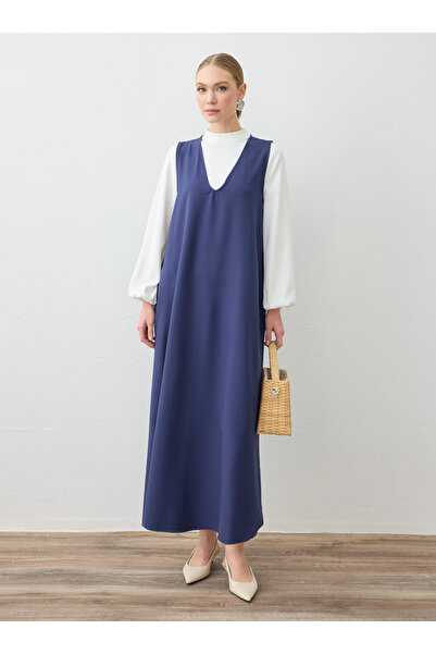 Refka Φόρεμα Τσόρνα με Χοντρό Λουράκι και Λεπτομέρεια Τσέπης - Ναυτικό Μπλε -