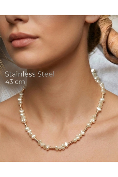stainless steell barok inci kısa çelik kolye