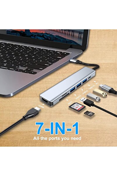 Daytona HC-13 7'li USB Type-C Docking Station (Giriş:USB Tip-C => Çıkış:HDMI+3*USB3.0+SD+M.SD)