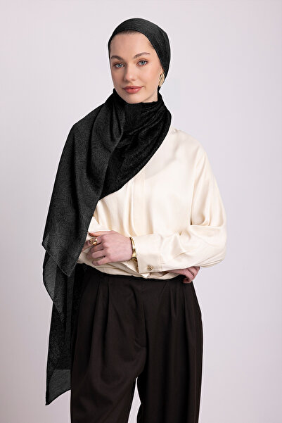 Ayshara Bengi Monogram Απλό Σάλι Με σχέδιο Διπλής όψης - Σκούρο Γκρι