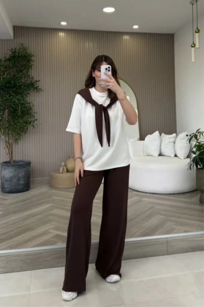 Oxygen Scarfs Σετ Γυναικείας Φόρμας με Λεπτομέρεια Φουλάρι και Μπλουζάκι Modal