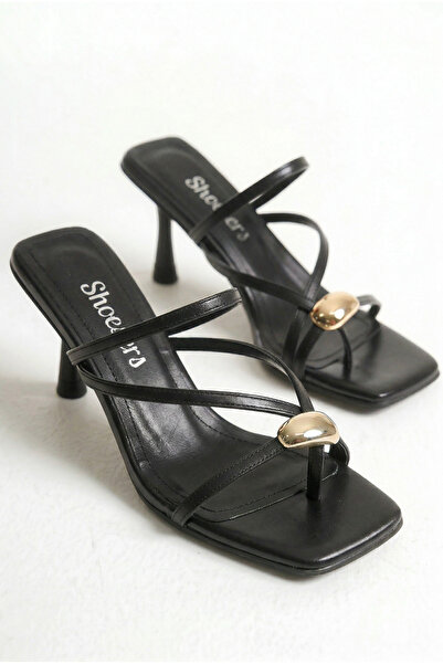 Shoesers Papuci de seară negri pentru femei, cu design special, cu bretele su...