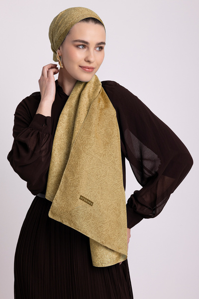 Ayshara Bengi Monogram Απλό Σάλι Με σχέδιο Διπλής όψης - Ζωηρό Κίτρινο