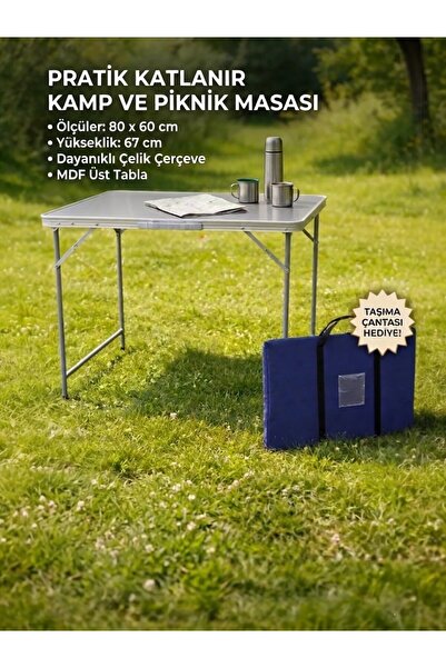 Padilon Katlanır Kamp Masası Çelik Çerçeve Taşıma Çantalı 80x60x67 Cm 2-4 Kiş...