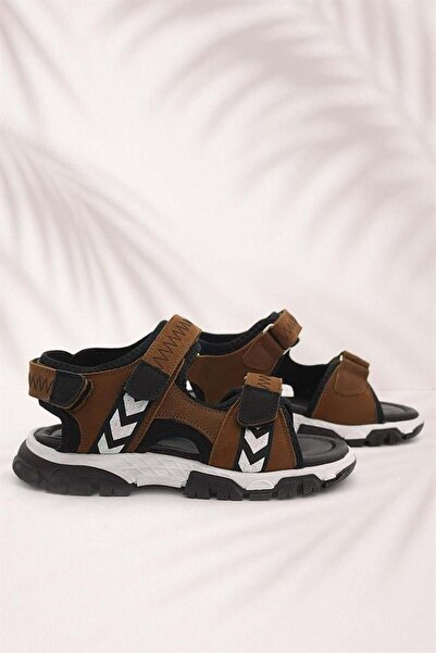 Rakerplus Genuine Leather Tan Black Velcro Boys Sandals