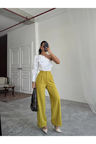 mydukkan.co Moje pantalone od palazzo tkanine - uljano zelene