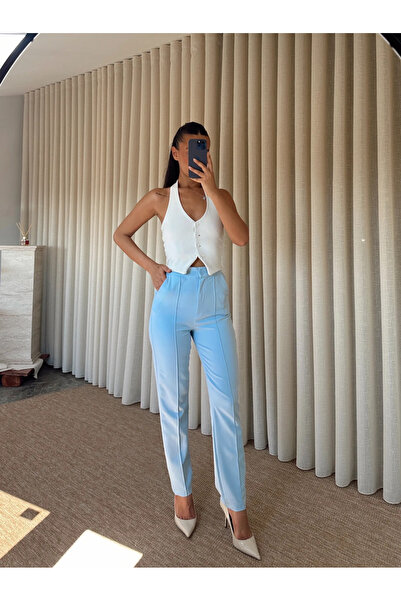 mydukkan.co Παντελόνι με ελαστική μέση και λεπτομέρειες - Baby Blue