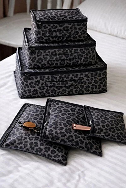 MorOropa 7 li Set Premium Ayakkabı Hurcu 6 Bölmeli Ayakkabı Organizer x Leoparlı 6’lı Valiz Düzenleyici Set